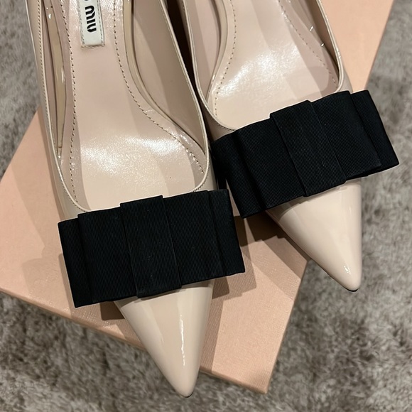 BNIB Miu Miu black bow nice patent leather kitten heels pumps shoes bag - Picture 2 of 5